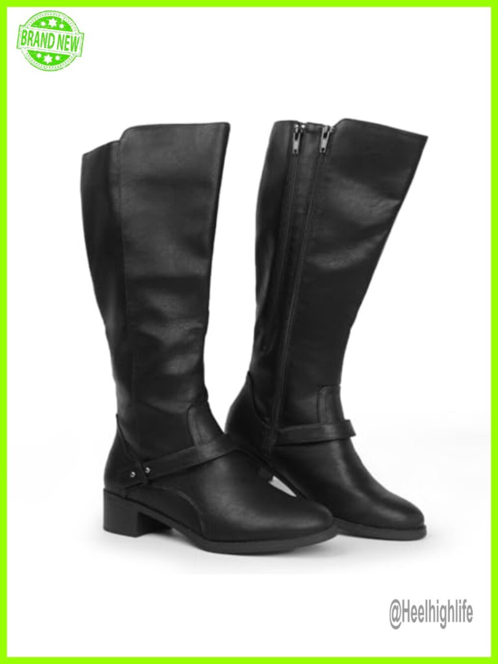 Wide Calf Double Zipper Knee High Riding Boots Low Block Heel